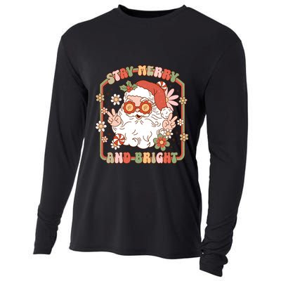 Merry Stay Bright Hippie Santa Peace Retro Groovy Christmas Gift Cooling Performance Long Sleeve Crew