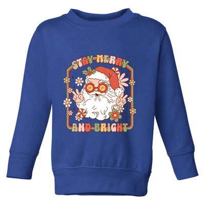 Merry Stay Bright Hippie Santa Peace Retro Groovy Christmas Gift Toddler Sweatshirt