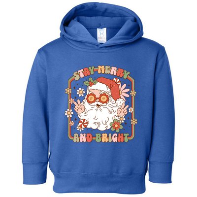 Merry Stay Bright Hippie Santa Peace Retro Groovy Christmas Gift Toddler Hoodie