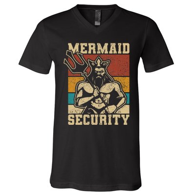 Mermaid Security Bday Costume Merman Birthday Party Outfit V-Neck T-Shirt