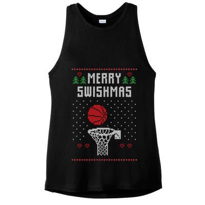 merry swishmas Basketball Ugly Christmas Sweaters Ladies PosiCharge Tri-Blend Wicking Tank