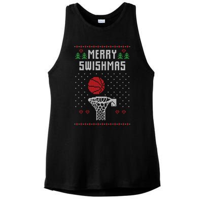 merry swishmas Basketball Ugly Christmas Sweaters Ladies PosiCharge Tri-Blend Wicking Tank