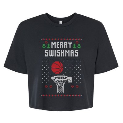 merry swishmas Basketball Ugly Christmas Sweaters Bella+Canvas Jersey Crop Tee