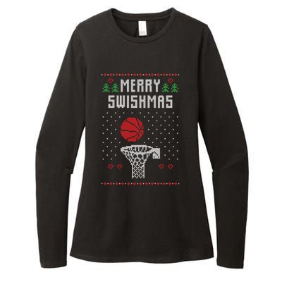 merry swishmas Basketball Ugly Christmas Sweaters Womens CVC Long Sleeve Shirt