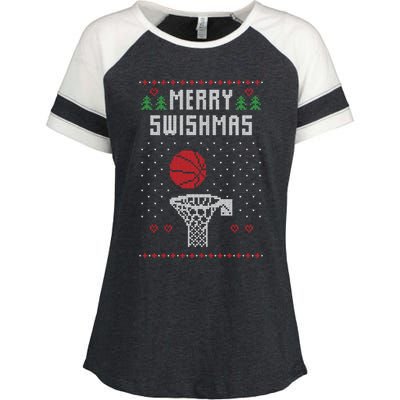 merry swishmas Basketball Ugly Christmas Sweaters Enza Ladies Jersey Colorblock Tee