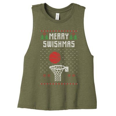 merry swishmas Basketball Ugly Christmas Sweaters Women's Racerback Cropped Tank