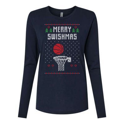 merry swishmas Basketball Ugly Christmas Sweaters Womens Cotton Relaxed Long Sleeve T-Shirt