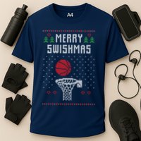 merry swishmas Basketball Ugly Christmas Sweaters Performance Shirt