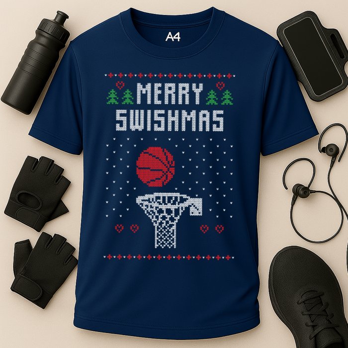merry swishmas Basketball Ugly Christmas Sweaters Performance Shirt