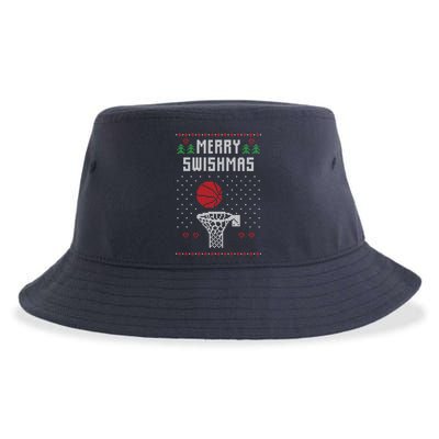 merry swishmas Basketball Ugly Christmas Sweaters Sustainable Bucket Hat