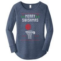 merry swishmas Basketball Ugly Christmas Sweaters Women's Perfect Tri Tunic Long Sleeve Shirt