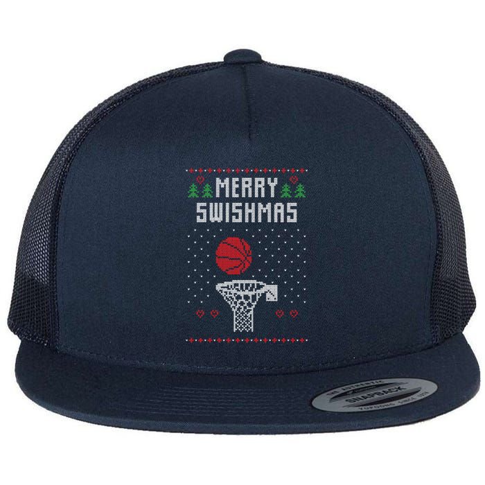 merry swishmas Basketball Ugly Christmas Sweaters Flat Bill Trucker Hat