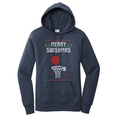 merry swishmas Basketball Ugly Christmas Sweaters Women's Pullover Hoodie