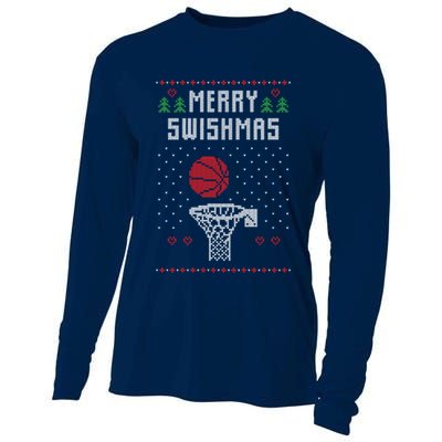 merry swishmas Basketball Ugly Christmas Sweaters Cooling Performance Long Sleeve Crew