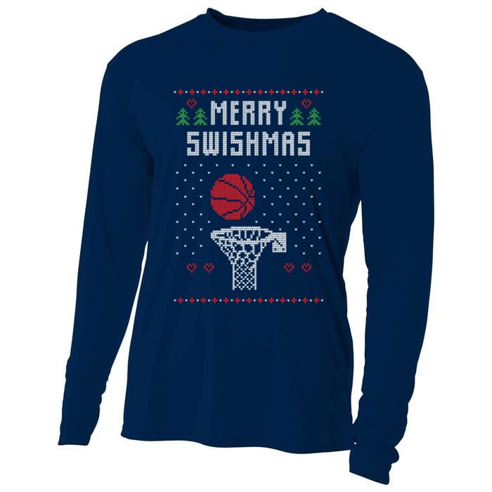 merry swishmas Basketball Ugly Christmas Sweaters Cooling Performance Long Sleeve Crew