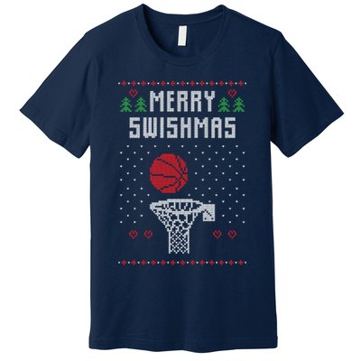merry swishmas Basketball Ugly Christmas Sweaters Premium T-Shirt