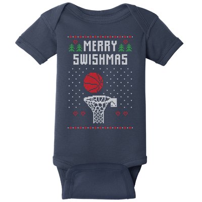 merry swishmas Basketball Ugly Christmas Sweaters Baby Bodysuit