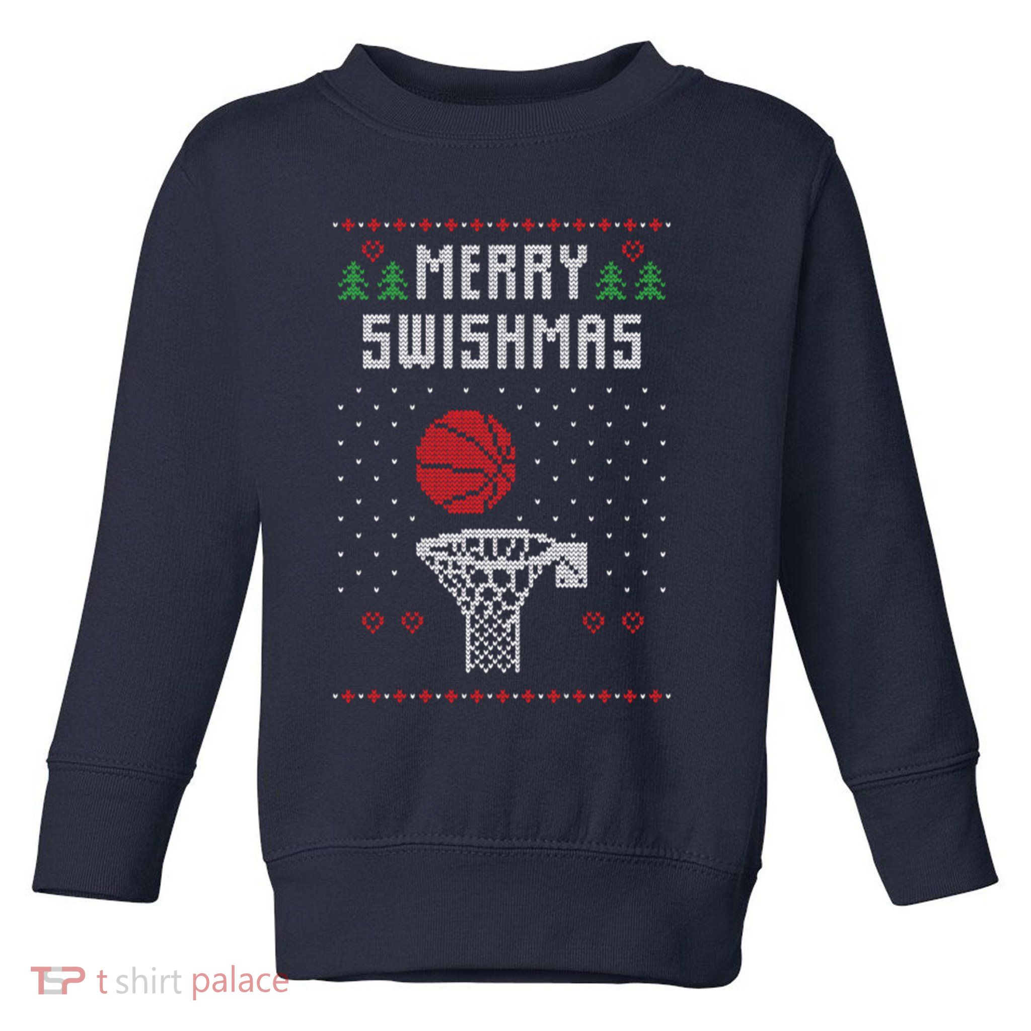 merry swishmas Basketball Ugly Christmas Sweaters Toddler Sweatshirt