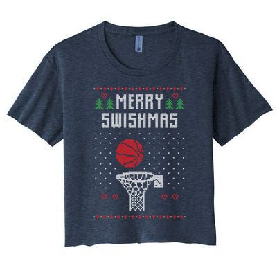 merry swishmas Basketball Ugly Christmas Sweaters Women's Crop Top Tee