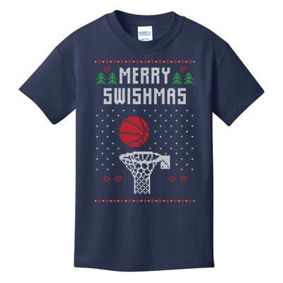 merry swishmas Basketball Ugly Christmas Sweaters Kids T-Shirt
