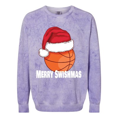 Merry Swishmas Basketball Christmas Sports Lover Santa Hat Gift Colorblast Crewneck Sweatshirt