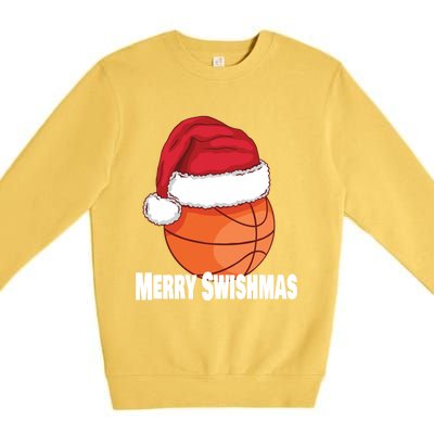 Merry Swishmas Basketball Christmas Sports Lover Santa Hat Gift Premium Crewneck Sweatshirt