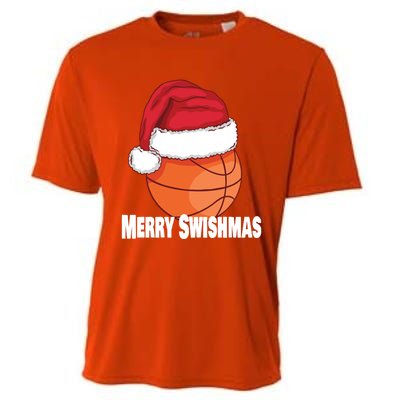 Merry Swishmas Basketball Christmas Sports Lover Santa Hat Gift Cooling Performance Crew T-Shirt