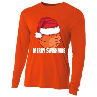 Merry Swishmas Basketball Christmas Sports Lover Santa Hat Gift Cooling Performance Long Sleeve Crew