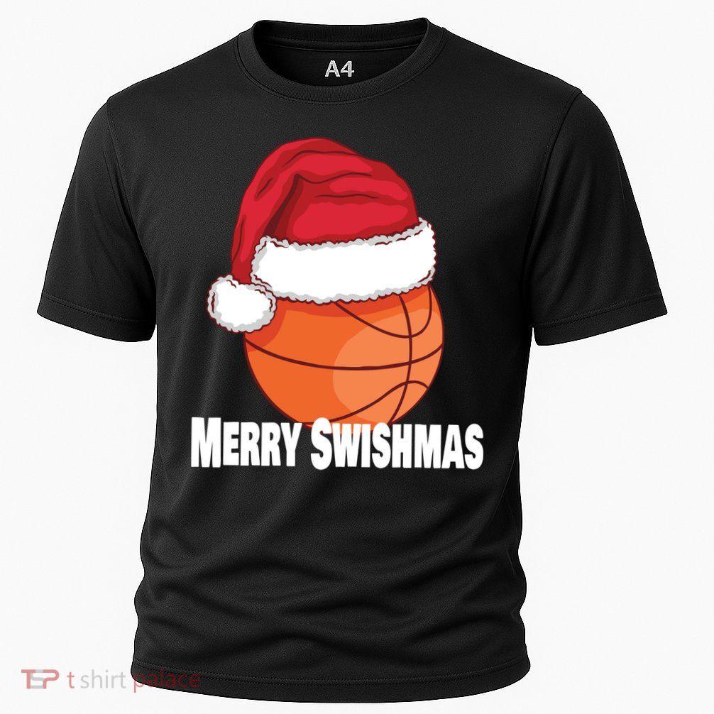 Merry Swishmas Basketball Christmas Sports Lover Santa Hat Gift Cooling Performance Crew T-Shirt