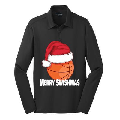 Merry Swishmas Basketball Christmas Sports Lover Santa Hat Gift Silk Touch Performance Long Sleeve Polo