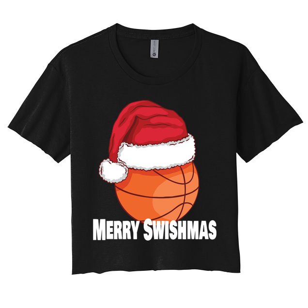 Merry Swishmas Basketball Christmas Sports Lover Santa Hat Gift Women's Crop Top Tee
