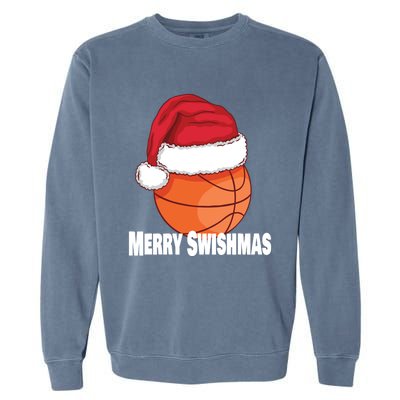 Merry Swishmas Basketball Christmas Sports Lover Santa Hat Gift Garment-Dyed Sweatshirt