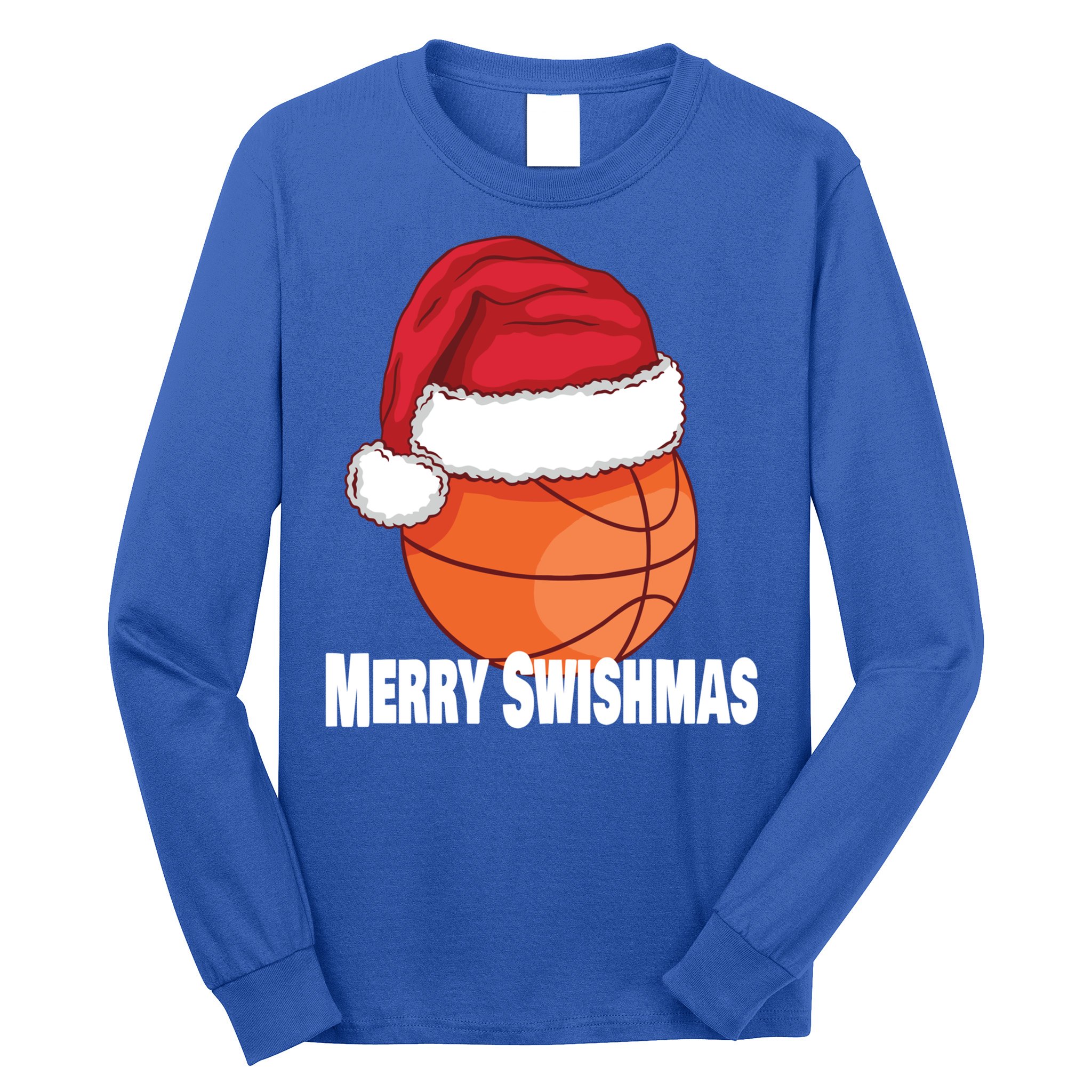Merry Swishmas Basketball Christmas Sports Lover Santa Hat Gift Long Sleeve Shirt