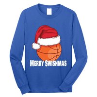 Merry Swishmas Basketball Christmas Sports Lover Santa Hat Gift Long Sleeve Shirt