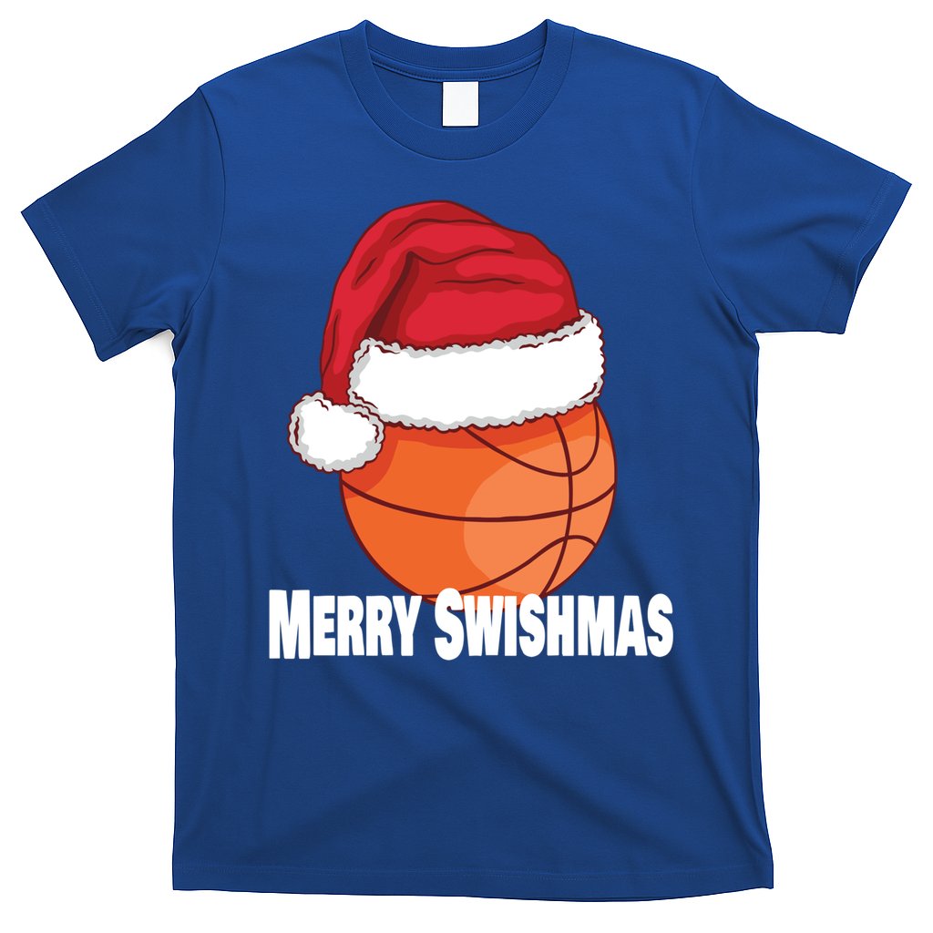 Merry Swishmas Basketball Christmas Sports Lover Santa Hat Gift T-Shirt