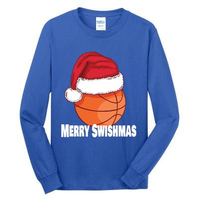 Merry Swishmas Basketball Christmas Sports Lover Santa Hat Gift Tall Long Sleeve T-Shirt