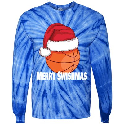 Merry Swishmas Basketball Christmas Sports Lover Santa Hat Gift Tie-Dye Long Sleeve Shirt