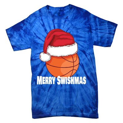 Merry Swishmas Basketball Christmas Sports Lover Santa Hat Gift Tie-Dye T-Shirt