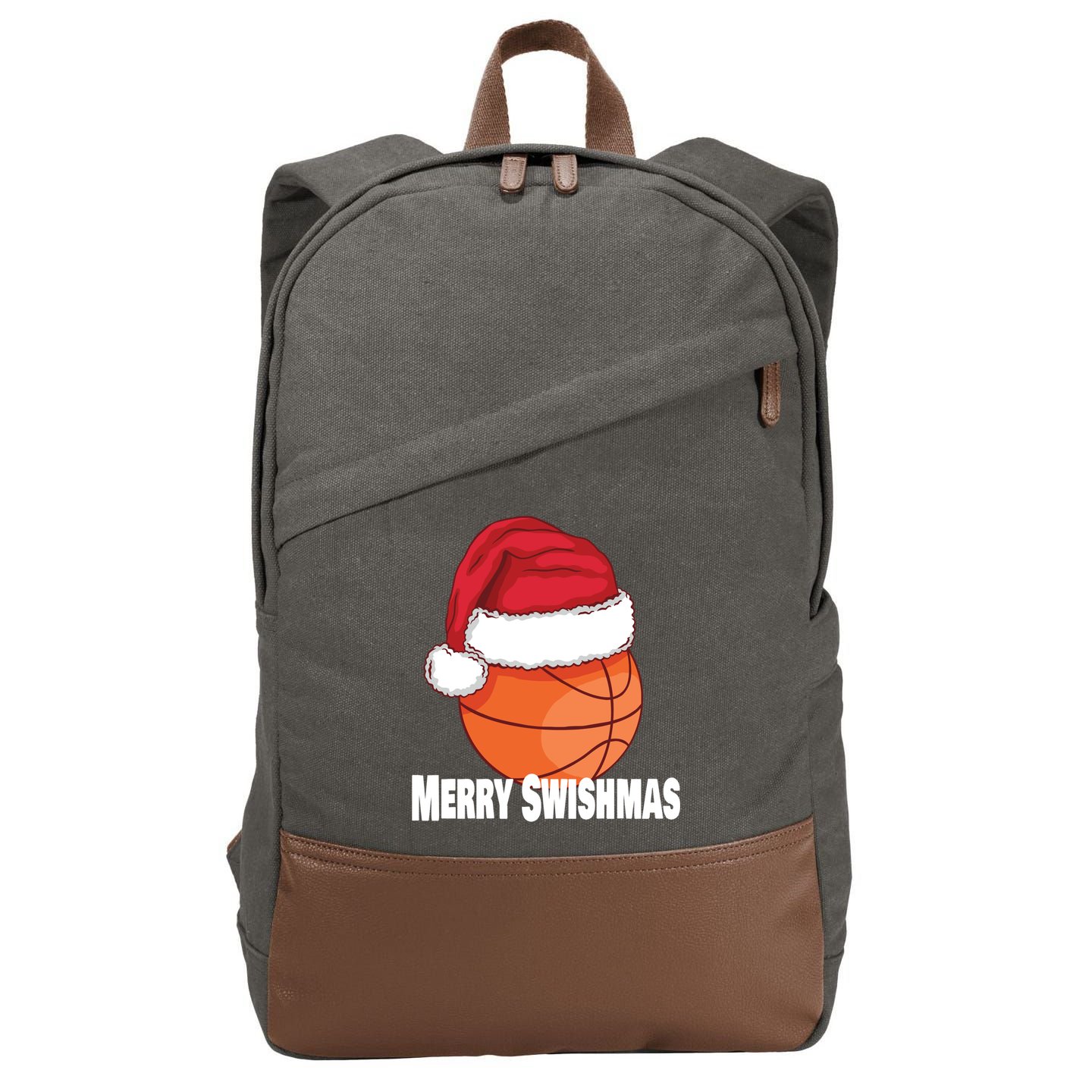 Merry Swishmas Basketball Christmas Sports Lover Santa Hat Gift Cotton Canvas Backpack