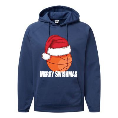 Merry Swishmas Basketball Christmas Sports Lover Santa Hat Gift Performance Fleece Hoodie