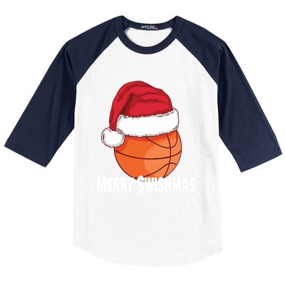 Merry Swishmas Basketball Christmas Sports Lover Santa Hat Gift Baseball Sleeve Shirt