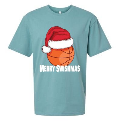 Merry Swishmas Basketball Christmas Sports Lover Santa Hat Gift Sueded Cloud Jersey T-Shirt