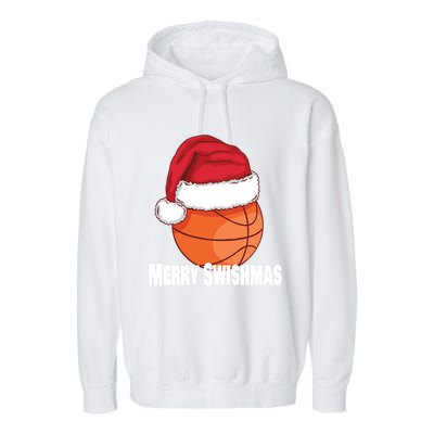 Merry Swishmas Basketball Christmas Sports Lover Santa Hat Gift Garment-Dyed Fleece Hoodie