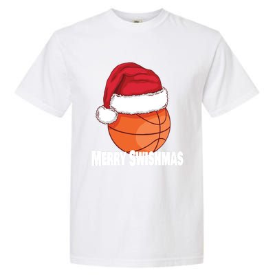 Merry Swishmas Basketball Christmas Sports Lover Santa Hat Gift Garment-Dyed Heavyweight T-Shirt