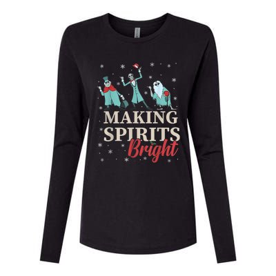 Making Spirits Bright Christmas Haunted Ghosts Womens Cotton Relaxed Long Sleeve T-Shirt