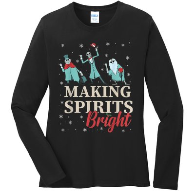 Making Spirits Bright Christmas Haunted Ghosts Ladies Long Sleeve Shirt