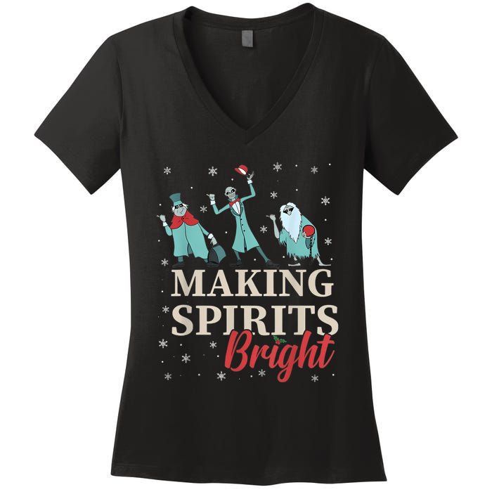 Making Spirits Bright Christmas Haunted Ghosts Women's V-Neck T-Shirt