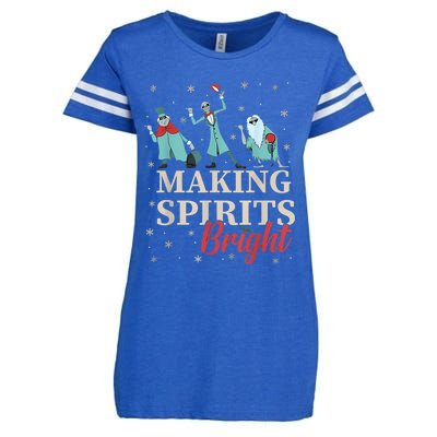 Making Spirits Bright Christmas Haunted Ghosts Enza Ladies Jersey Football T-Shirt