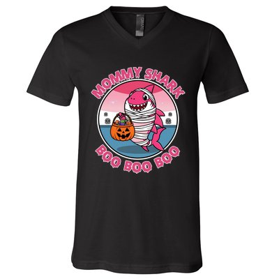 Mommy Shark Boo Boo Boo Funny Family Shark Halloween V-Neck T-Shirt