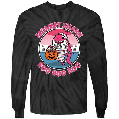 Mommy Shark Boo Boo Boo Funny Family Shark Halloween Tie-Dye Long Sleeve Shirt